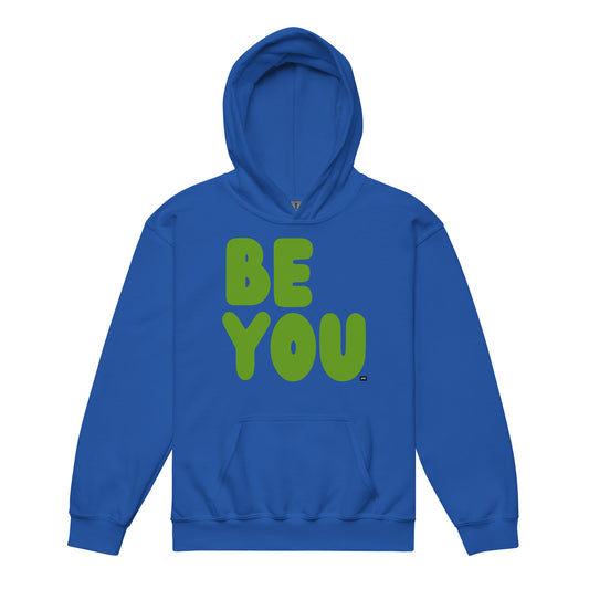 Be You Kids in Green Unisex Hoodie in Royal Blue from the APWT Gift Shop -  Kids Affirmation Sweatshirts