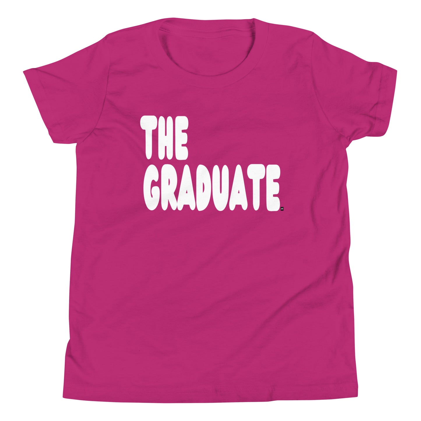 Hot Pink t-shirt with 'THE GRADUATE' text on a white background