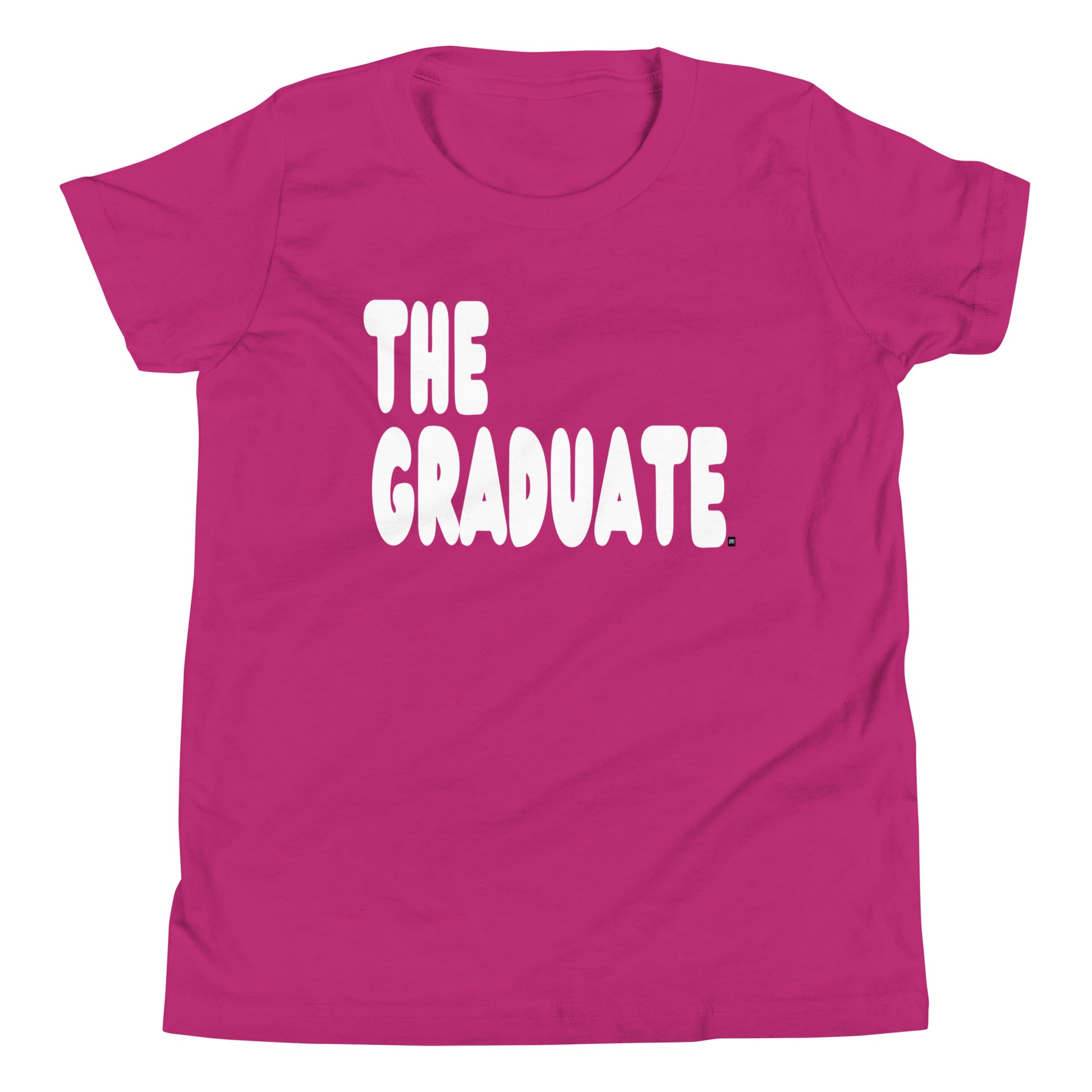 Hot Pink t-shirt with 'THE GRADUATE' text on a white background