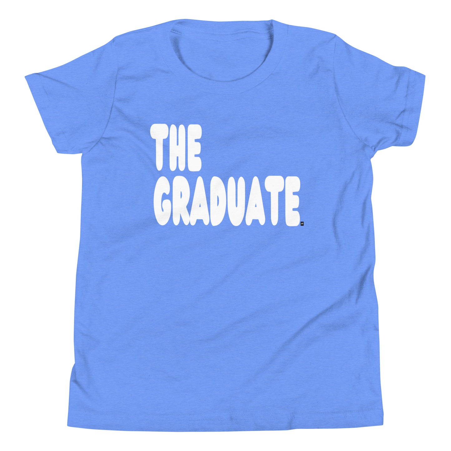 Light Blue t-shirt with 'THE GRADUATE' text on a white background