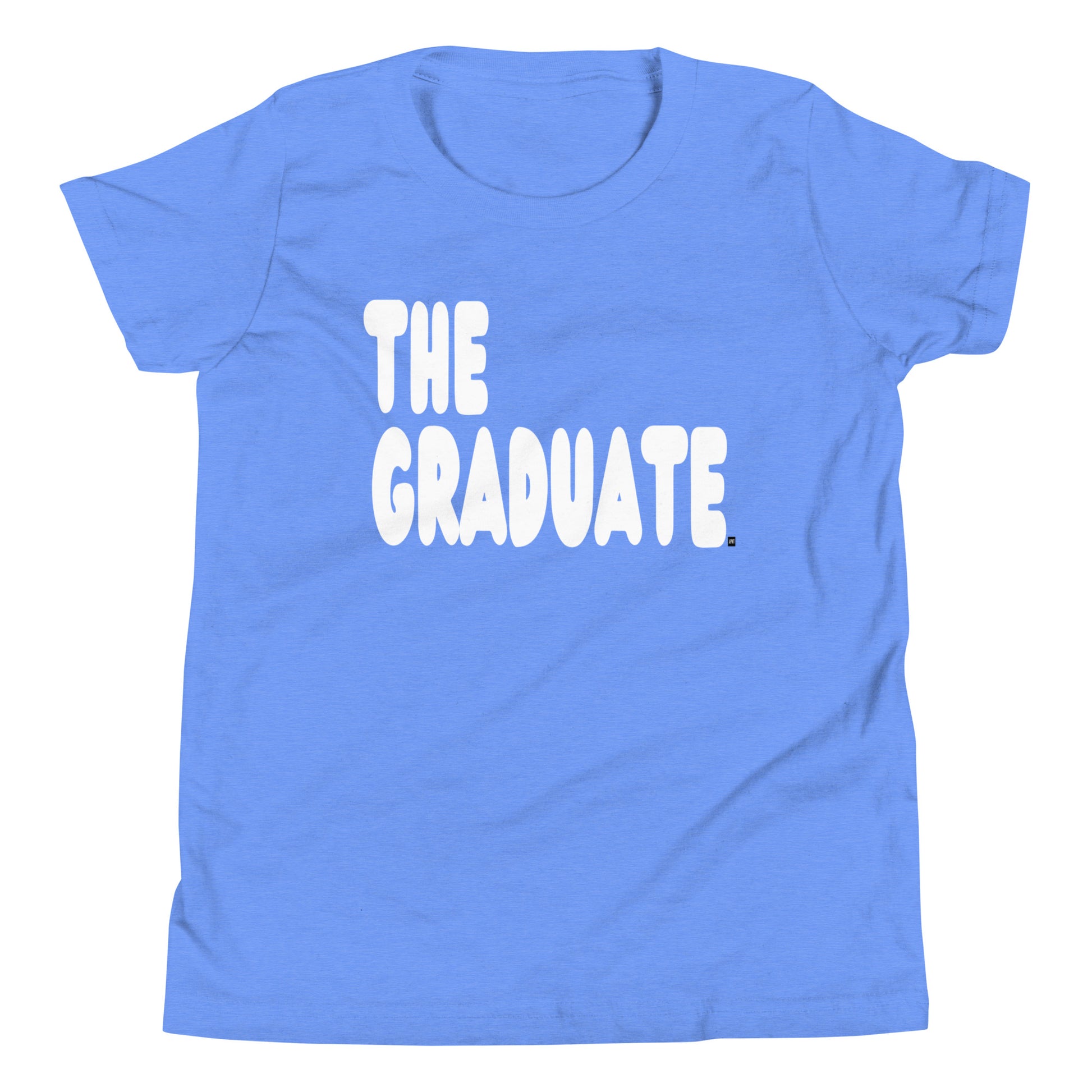 Light Blue t-shirt with 'THE GRADUATE' text on a white background