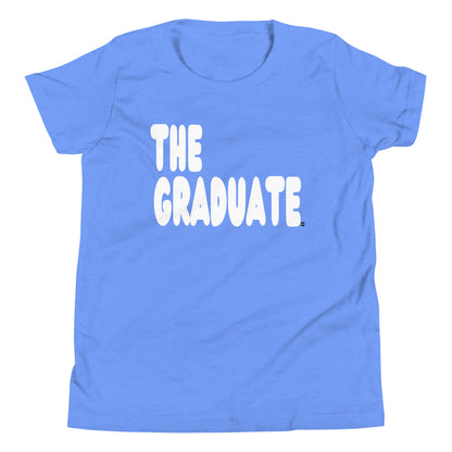 Light Blue t-shirt with 'THE GRADUATE' text on a white background