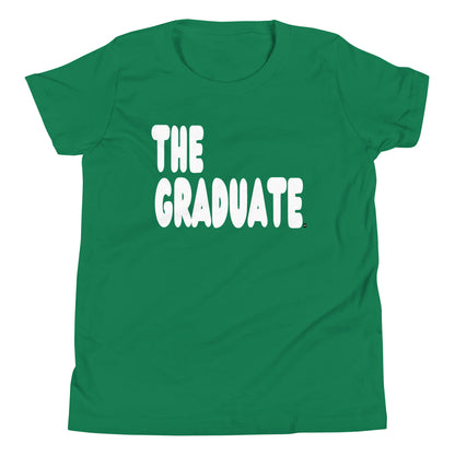 Green t-shirt with 'THE GRADUATE' text on a white background