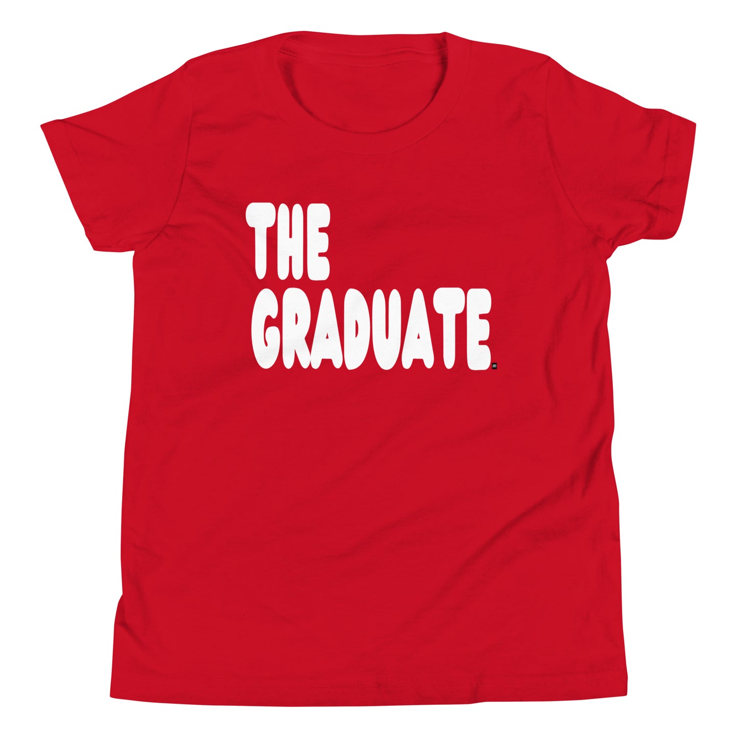 Red t-shirt with 'THE GRADUATE' text on a white background