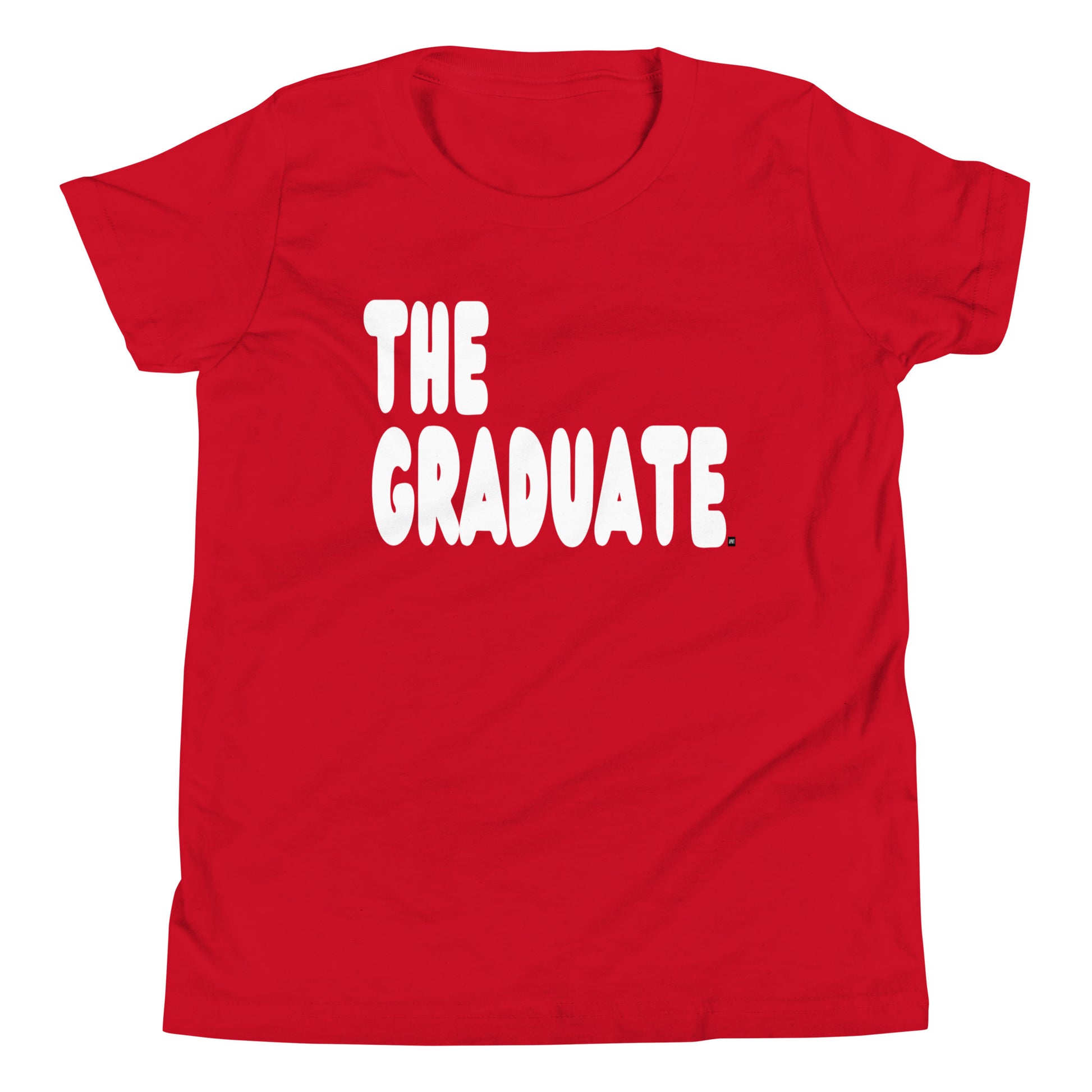 Red t-shirt with 'THE GRADUATE' text on a white background