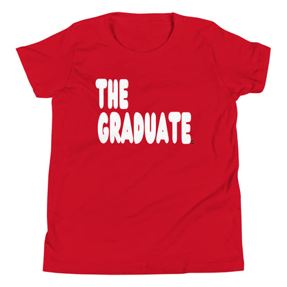 Red t-shirt with 'THE GRADUATE' text on a white background