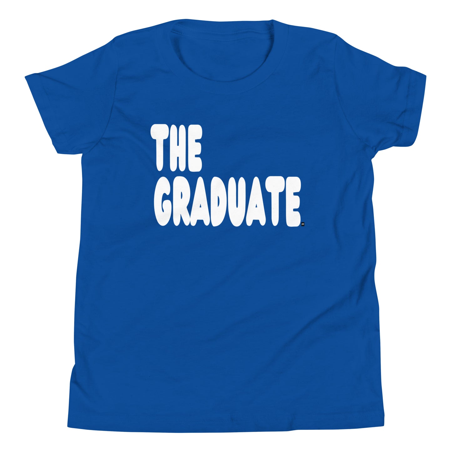 Royal Blue t-shirt with 'THE GRADUATE' text on a white background