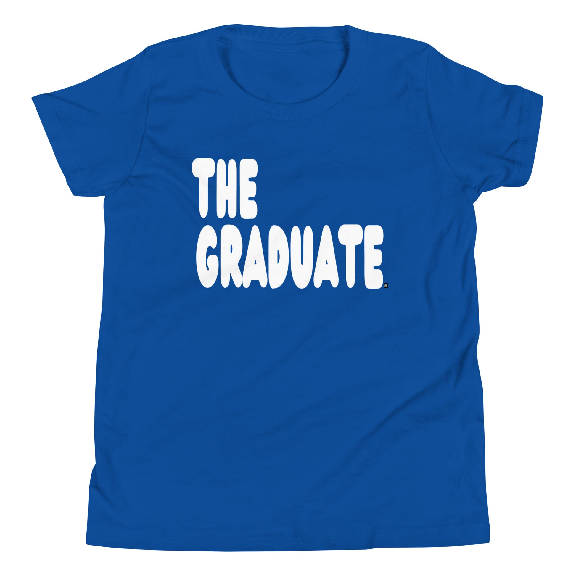 Royal Blue t-shirt with 'THE GRADUATE' text on a white background