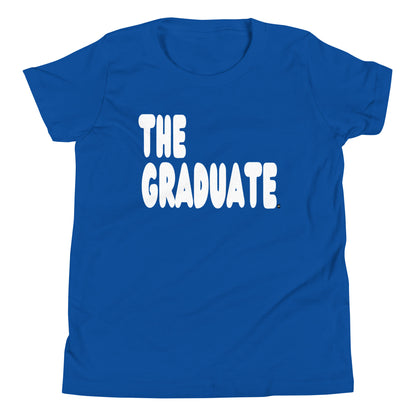 Royal Blue t-shirt with 'THE GRADUATE' text on a white background