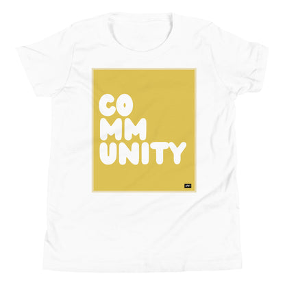Community Kids in Yellow Unisex T-Shirt in White - The APWT Gift Shop